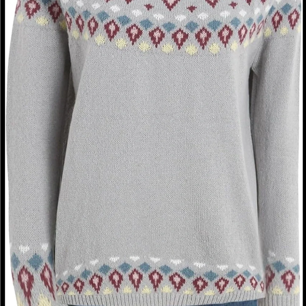 Fair Isle Nordic Sweater Women’s Small Gray Multicolor Geometric Crewneck